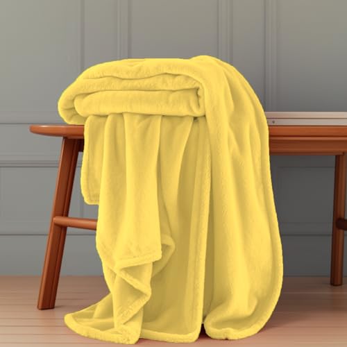Decke Sofa Kuscheldecke 130 x 190 cm Cashmere Feeling Kunstfell Kuscheldecke Falten Beständig/Anti-Verfärben für Sofa Schlafzimmer, Gelb von GOUTUI
