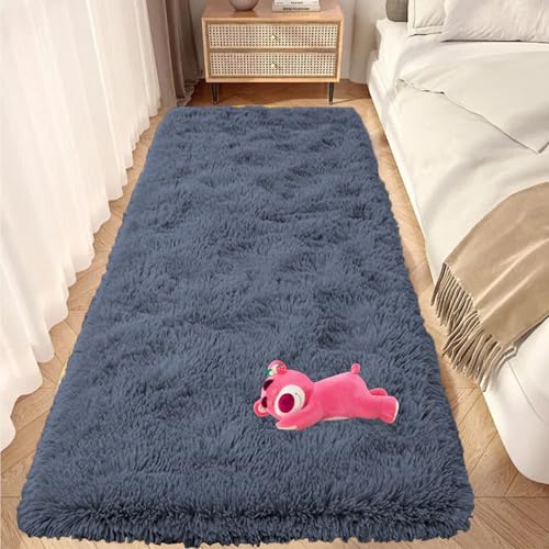 Flauschiger Teppich 65 x 380 cm Anti-Rutsch Unterseite Teppich Wohnzimmer Wohnzimmer Deko für Stühle Sofa Schlafzimmer Kinderzimmer, Grau von GOUTUI