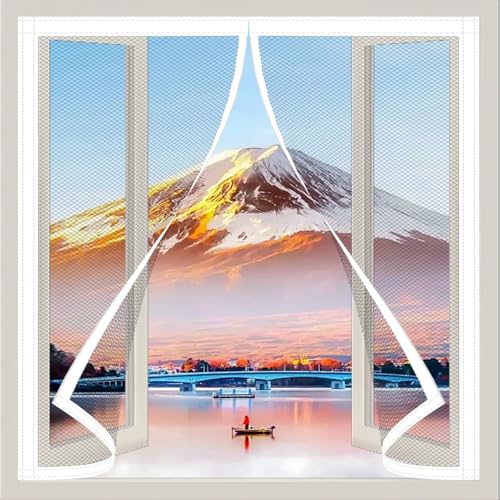 Fliegengitter Fenster Magnetisch 70 x 100 cm mit Selbstklebendes Klettband Verschiedene Größen Insektenschutz Fenster Magnetisch Einfache Installation Ohne Bohren für Fenster Und Türen, Weiß von GOUTUI