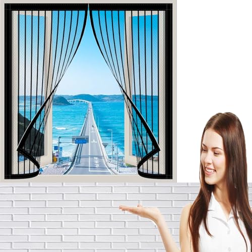Fliegengitter für Fenster 95 x 160 cm Fiberglasgewebe Moskitonetz Fenster Kinderleichte Klebemontage für Und Türen, Schwarz von GOUTUI