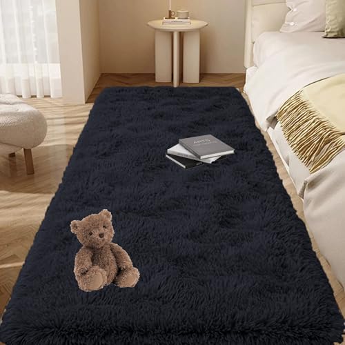 GOUTUI Bettvorleger Schlafzimmer 60 x 180 cm Flauschig Felloptik Longhair Flauschiger Teppiche Wohnzimmer Deko für Stühle Sofa Schlafzimmer Kinderzimmer, Schwarz GOUTUI Bettvorleger Schlafzimmer 60 x 180 cm Flauschig Felloptik Longhair Flauschiger Teppiche Wohnzimmer Deko für Stühle Sofa Schlafzimmer Kinderzimmer, Schwarz von GOUTUI
