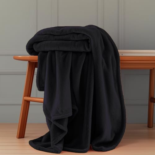 GOUTUI Decke Sofa Kuscheldecke 100 x 200 cm Weich/Warm/Flauschig Wohndecke Warm Falten Beständig/Anti-Verfärben für Sofa Schlafzimmer, Schwarz von GOUTUI