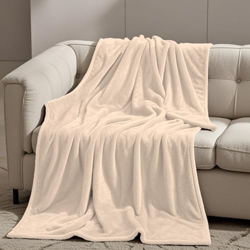 GOUTUI Decke Sofa Kuscheldecke 90 x 160 cm Weich/Warm/Flauschig Wohndecke Falten Beständig/Anti-Verfärben für Sofa Schlafzimmer, Beige von GOUTUI