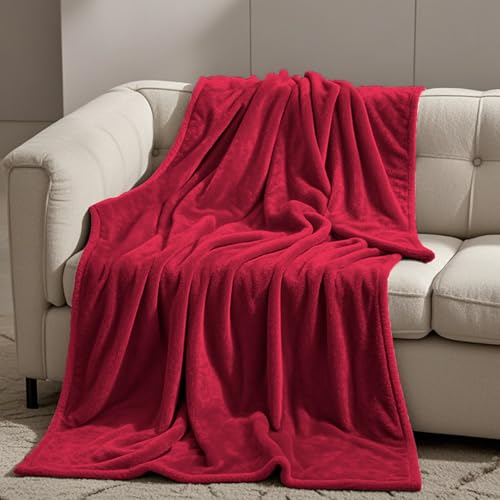 GOUTUI Decken für Sofa 130 x 200 cm Weich/Warm/Flauschig Kuscheldecke Falten Beständig/Anti-Verfärben für Sofa Schlafzimmer, Weinrot von GOUTUI