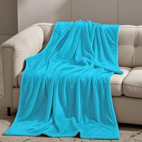 GOUTUI Flauschig Kuscheldecke 90 x 200 cm Cashmere Feeling Wohndecke Flanell Falten Beständig/Anti-Verfärben für Sofa Schlafzimmer, Himmelblau von GOUTUI