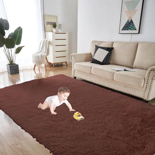 GOUTUI Hochflor Teppich 75 x 320 cm Flauschig Felloptik Teppich Wohnzimmer Wohnkultur für Schlafzimmer Kinderzimmer Wohnzimmer, Braun von GOUTUI