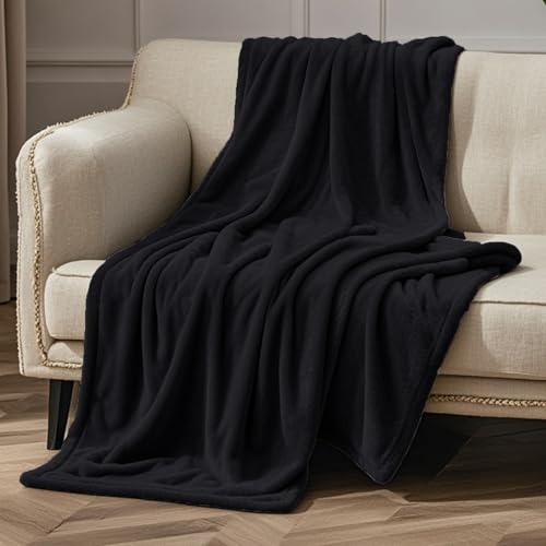 GOUTUI Kuscheldecke Flauschig Decke Fleecedecke 200 x 200 cm Cashmere Feeling Wohndecke Flanell Falten Beständig/Anti-Verfärben für Sofa Schlafzimmer, Schwarz von GOUTUI