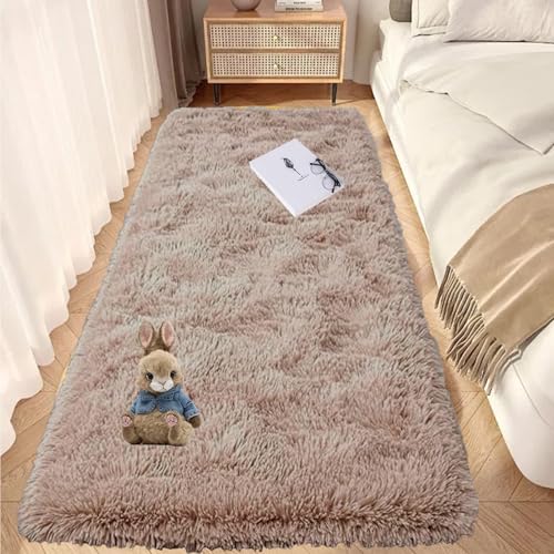 GOUTUI Modern Flauschiger Teppich 90 x 200 cm Anti-Rutsch Unterseite Moderner Teppich Wohnzimmer Deko Für Stühle Sofa Schlafzimmer Kinderzimmer, Beige von GOUTUI
