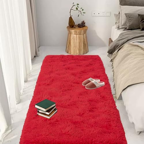 GOUTUI Shaggy Hochflor Teppich Wohnzimmer 90 x 140 cm Weich & Schmutzabweisend Warmer Fellteppich Wohnzimmer Deko für Stühle Sofa Schlafzimmer Kinderzimmer, Rot von GOUTUI