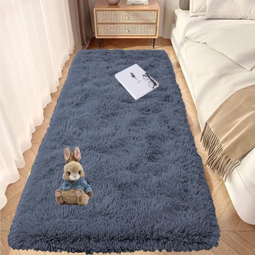 Teppich Schlafzimmer 95 x 200 cm Anti-Rutsch Unterseite Modern Flächenteppich Weich & Schmutzabweisend Für Stühle Sofa Schlafzimmer Kinderzimmer, Grau von GOUTUI
