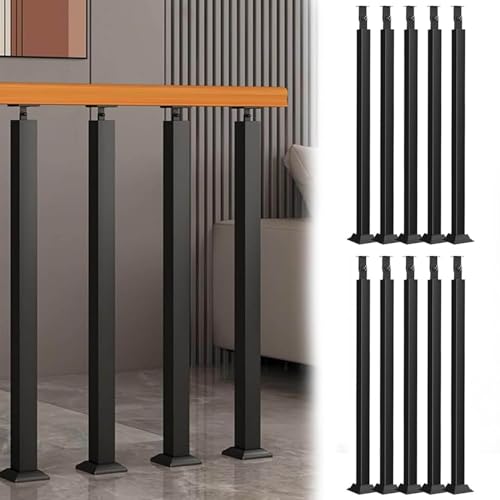 10er-Pack Quadratische Eisen Treppengeländer,Schwarzer Handlauf,um 270° Verstellbare Treppenhandlauf mit Flacher Halterungsbasis,Innengeländer-Kits für Deck,Balko(Size:95cm/37.4in,Color:Vordermontage) von GOUZIBHD