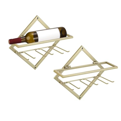 2er-Pack Weinpareite Display Rack,Weinregal zur Wandmontage,Weinlagerregal aus Metall,Bar Einheit Schwebende Regale für die Wanddekoration in der Küche zu Hause(Size:2 bottle rack+6 glass holder) von GOUZIBHD