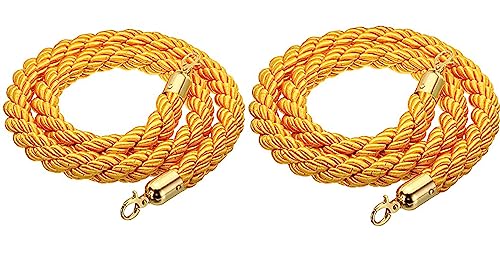 GOUZIBHD 2er-Pack Verdrehtes Warteschlangenseil,Massenkontrollseil,Warteschlangen Stützseil mit Goldhaken,Absperrseil für Clubs,Hotel,Bank,Krankenhaus(Size:4.9ft/150cm,Color:Yellow) von GOUZIBHD