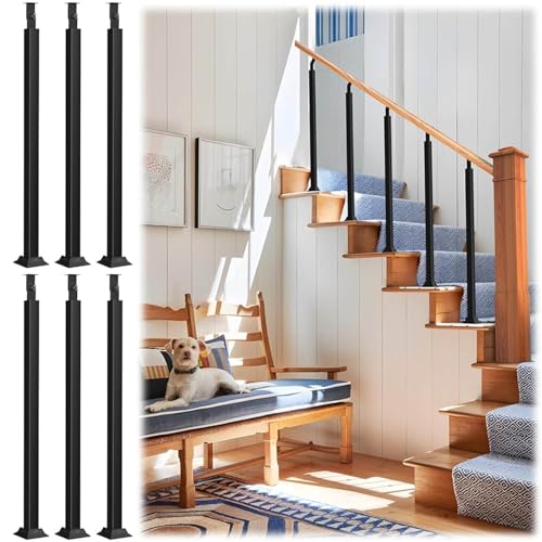 GOUZIBHD 6er-Pack Schwarze Quadratische Handgeländer,Eisen Treppengeländer mit Flachem und Verstellbarem 270°-Winkel,Eingangsgeländer für Stufen,Balkone und Treppen(Size:95cm/37.4in) von GOUZIBHD
