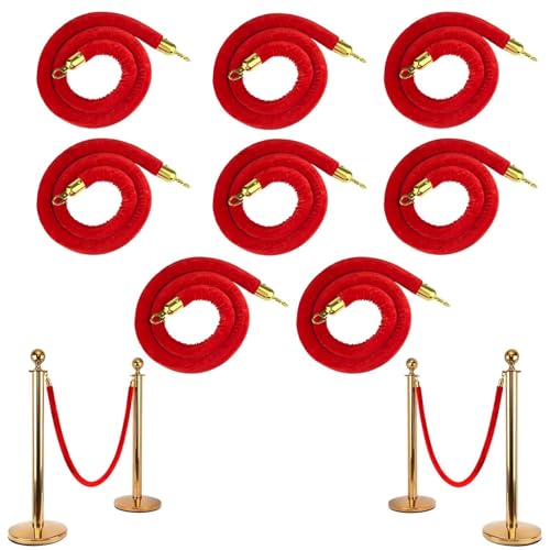 GOUZIBHD 8 Packungen Samt Handlaufseil,Seilsperre zur Massenkontrolle,Samt-Rungenseil,Absperrseil mit Haken,für Veranstaltungen auf Dem Roten Teppich(Size:4ft/120cm,Color:Gold Hook) von GOUZIBHD