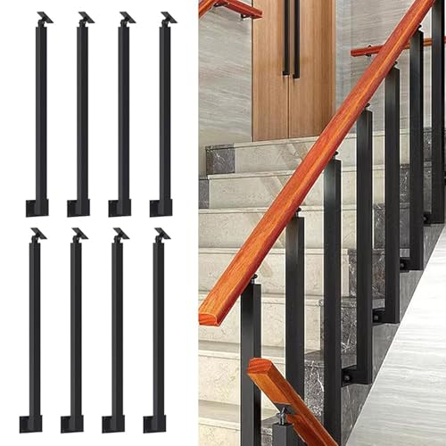 GOUZIBHD 8er-Set Treppenhandlauf,Quadratische Geländer,Seitlich Montierter Handlauf,Eisen Treppengeländer mit Flachem und um 270° Verstellbarem Winkel,für Stufen,Veranda(Size:80cm/31.5in) von GOUZIBHD