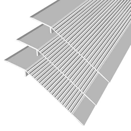 GOUZIBHD Bodenübergangsleiste, 4 Zoll Breite Geriffelte Sattelschwelle, Bodentrennleiste Aus Aluminium, Türkantenleiste Zum Verbinden Von Fugen Fliesen, Türschwellenrampe, 3 Stück(Color:Silber) von GOUZIBHD