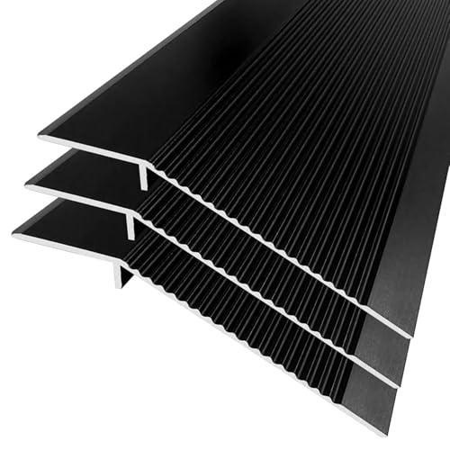 GOUZIBHD Bodenübergangsleiste, 4 Zoll Breite Geriffelte Sattelschwelle, Bodentrennleiste Aus Aluminium, Türkantenleiste Zum Verbinden Von Fugen Fliesen, Türschwellenrampe, 3 Stück(Color:schwarz) von GOUZIBHD