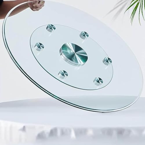 GOUZIBHD Durchsichtiges Drehbares Serviertablett,360° Drehbare Servierplatte mit Geräuschlosen Lagern 6 Zusatzrädern,Drehteller Aus Gehärtetem Glas,Lazy Susan für Bankette Familien(Size:60cm/24in) von GOUZIBHD