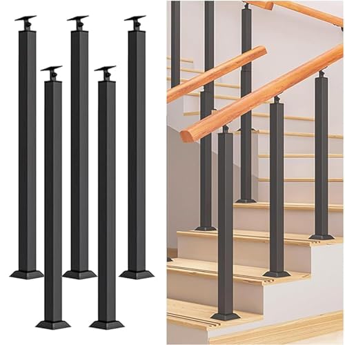 GOUZIBHD Innengeländer-Sets,5er-Set Schwarze Quadratische Eisen Treppengeländer mit Flachem und Verstellbarem 270°-Winkel,Treppe Handläufe für Stufen,Balkone und Treppen(Size:75cm/29.5in) von GOUZIBHD