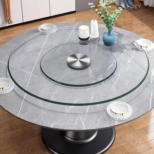 GOUZIBHD Lazy Susan Aus Gehärtetem Glas mit Lager Aus Aluminiumlegierung, um 360° Drehbare Servierplatte, Runder Lazy Susan Drehteller, Drehbares Tablett für Esstisch Familienfeiern(Size:80cm/32in) von GOUZIBHD