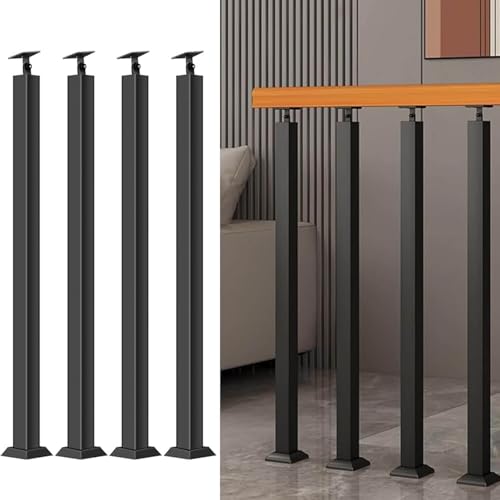 GOUZIBHD Quadratische Eisen Treppengeländer,270° Verstellbare Treppenhandlauf,4 Schwarze Treppe Handläufe,Handgeländer für Stufen,Veranden und Balkone(Size:100cm/39.4in) von GOUZIBHD