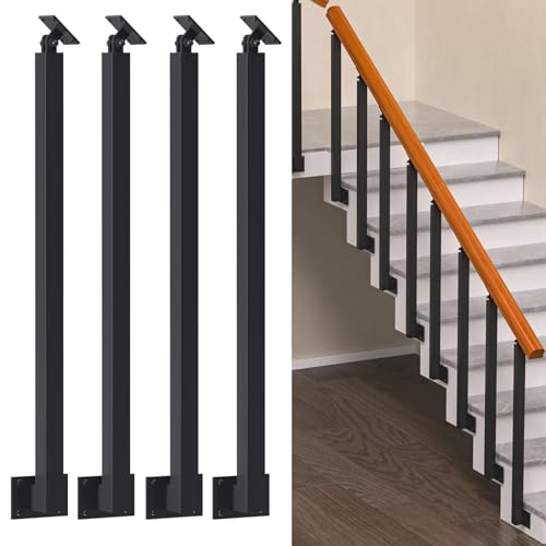 GOUZIBHD Quadratische Geländerspindeln für Innenbereich, Treppengeländerpfosten, Seitlich Montiertes Geländer, Metallhandläufe, Komplettset, 270° Verstellbare Geländersäule 4 Stück(Size:90cm) von GOUZIBHD