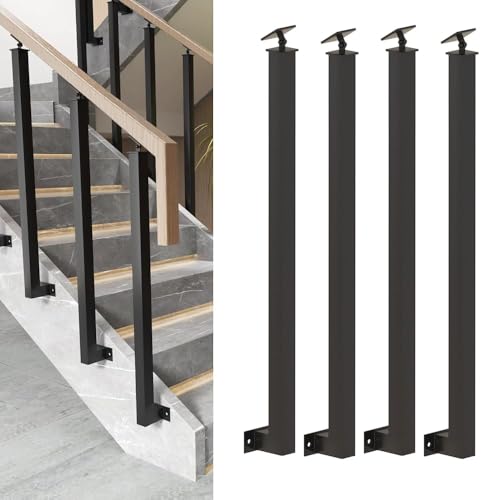 GOUZIBHD Quadratische Treppengeländerpfosten, 270° Verstellbare Halterung, Geländersäule mit Flachem Halterungssockelschraubensatz, Seitlich Montierte Handlaufspindeln, 4 Stück(Size:95cm/37.4in) von GOUZIBHD