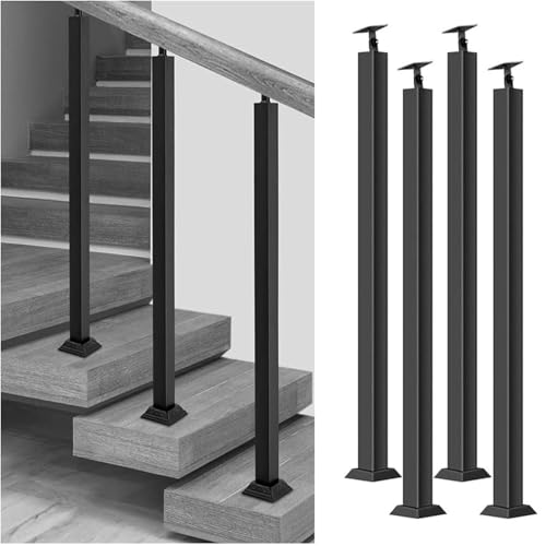 GOUZIBHD Quadratische Treppenhandlauf,4er-Set Metallgeländer mit Flachem und Verstellbarem 270°-Winkel,Schwarze Treppe Handläufe für Terrasse,Balkon und Treppe(Size:85cm/33.5in,Color:Vordermontage) von GOUZIBHD