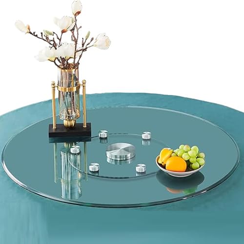 GOUZIBHD Runder, Durchsichtiger Drehteller für Tischplatte, Gehärtetes Glas, Lazy Susan Drehteller, Tafelaufsatz für Esstisch, 6 Zusatzräder, mit Drehbarem Silent Assist System(Size:60cm) von GOUZIBHD