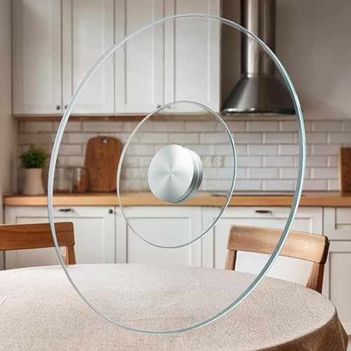 GOUZIBHD Runder Lazy Susan Drehteller Aus Gehärtetem Glas für Esstisch, Klarer Drehbarer Servierteller, Große Tischplatte – 360° Drehbares Tablett, Sanftes, Geräuschloses Drehen(Size:80cm/31.5in) von GOUZIBHD