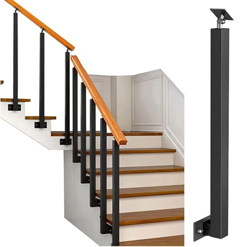 GOUZIBHD Schwarze Geländerpfosten,Quadratische Treppengeländer-Sets,Seitlich Mntierte Metall-Handlaufspindeln mit flachem und um 270° verstellbarem Winkel,für Terrassen,Stufen(Size:75cm/29.5in) von GOUZIBHD