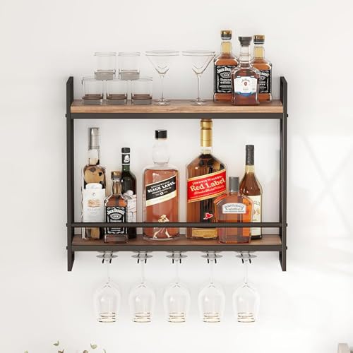 GOUZIBHD Wandmontierte Weinregal,Weinpareite Display Rack,Modernes Weinglasregal,Hängende Wand-Weinregal für Esszimmer,Heimbar,Küche,Bar Einheit Schwebende Regale(Size:100x20x52cm,Color:schwarz) von GOUZIBHD