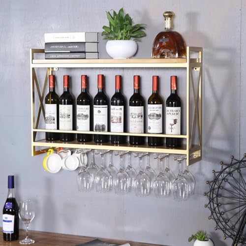 GOUZIBHD Wandmontierte Weinregal,Weinpareite Display Rack,Modernes Weinglasregal,Hängende Wand-Weinregal für Esszimmer,Heimbar,Küche,Bar Einheit Schwebende Regale(Size:80x20x52cm,Color:glod) von GOUZIBHD