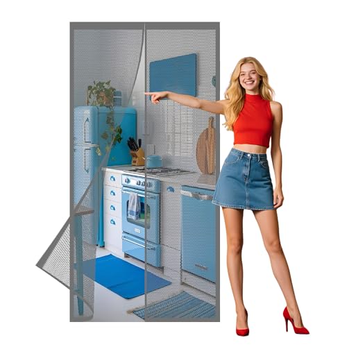 Fliegengitter Balkontür Magnet 126 x 298 cm Ohne Bohren Magnet Insektenschutz Balkontür für Schiebetür Und Wohnzimmer, Grau von GOUZOO