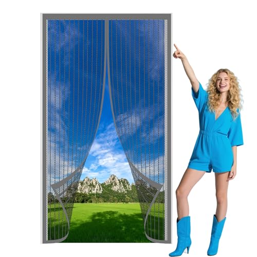 Fliegengitter Balkontür Magnet 140 x 196 cm Leichte Montage Magnetisches Moskitonetz für Balkontür Wohnzimmer Terrassentür, Grau von GOUZOO