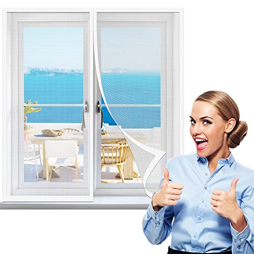 Fliegengitter Fenster 105 x 135 cm, Insektenschutz Feines undurchdringliches Gitter, Klebmontage ohne Bohren für Alle Arten von Fenstern, Weiß von GOUZOO