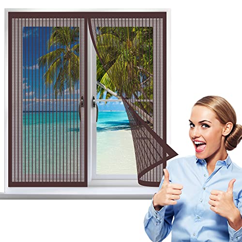 Fliegengitter Fenster 115 x 75 cm, Insektenschutz Magnet Fliegengitter, Automatisches Schließen für Windows/Wohnzimmer Fenstern, Braun von GOUZOO
