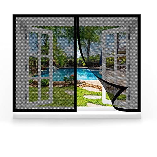 Fliegengitter Fenster 120 x 115 cm, Insektenschutz mit Starkem Klettband, Ohne Bohren für Windows/Wohnzimmer Fenstern, Schwarz von GOUZOO