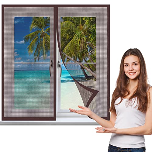 Fliegengitter Fenster 120 x 130 cm, Insektenschutz Mückennetz Fliegengitter Balkontür, Automatisches Schließen für Windows/Wohnzimmer Fenstern, Braun von GOUZOO