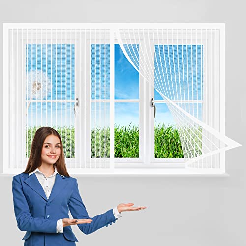 Fliegengitter Fenster 120 x 85 cm, Insektenschutz Moskitoschutz Fliegenvorhang, Automatisches Schließen für Alle Fenster, Weiß von GOUZOO