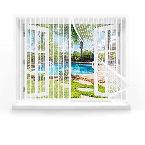 Fliegengitter Fenster 135 x 125 cm, Insektenschutz Klettband Fliegengitter Fenster mit Klettband, Ohne Bohren für Windows/Wohnzimmer Fenstern, Weiß von GOUZOO