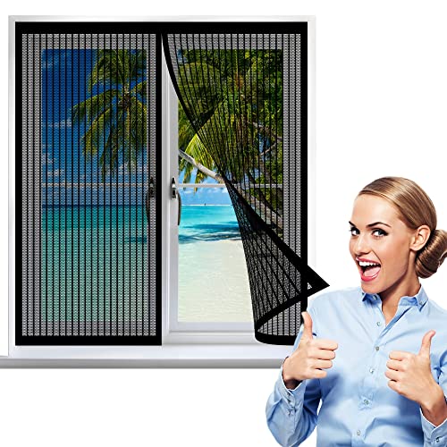 Fliegengitter Fenster 150 x 170 cm, Insektenschutz Fliegengitter Balkontür Moskitonetz Fliegennetz, vollmagnetisch, schließt automatisch für Windows/Wohnzimmer Fenstern, Schwarz von GOUZOO