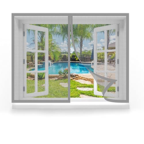 Fliegengitter Fenster 155 x 80 cm, Insektenschutz Magnetischer Fliegenvorhang, Automatisches Schließen für Windows/Wohnzimmer Fenstern, Grau von GOUZOO