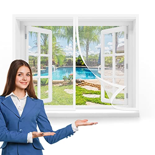 Fliegengitter Fenster 160 x 140 cm, Insektenschutz Selbstklebendes Fliegengitter für Fenster, Auto Schließen Faltbar für Windows/Wohnzimmer Fenstern, Weiß von GOUZOO