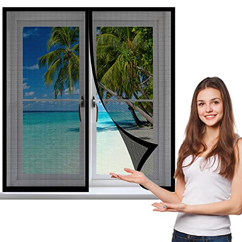 Fliegengitter Fenster 190 x 170 cm, Insektenschutz Fliegengitter Fenster Magnet Mückenschutz, Einfache Installation für Windows/Wohnzimmer Fenstern, Schwarz von GOUZOO