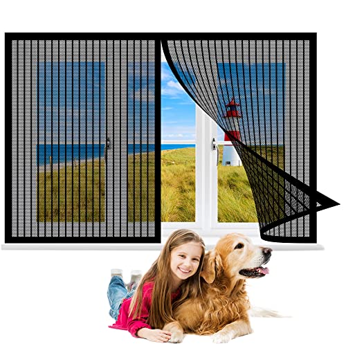 Fliegengitter Fenster 200 x 120 cm, Insektenschutz Moskitoschutz Fliegenvorhang, Magnetische Adsorption für Windows/Wohnzimmer Fenstern, Schwarz von GOUZOO