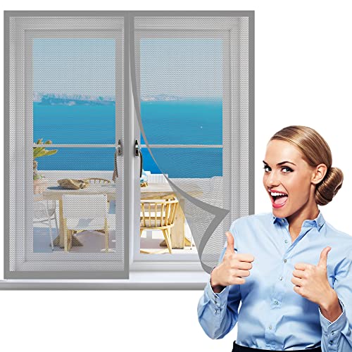 Fliegengitter Fenster 60 x 135 cm, Insektenschutz Polyester Atmungsaktiver Masche, Klebmontage ohne Bohren für Windows/Wohnzimmer Fenstern, Grau von GOUZOO