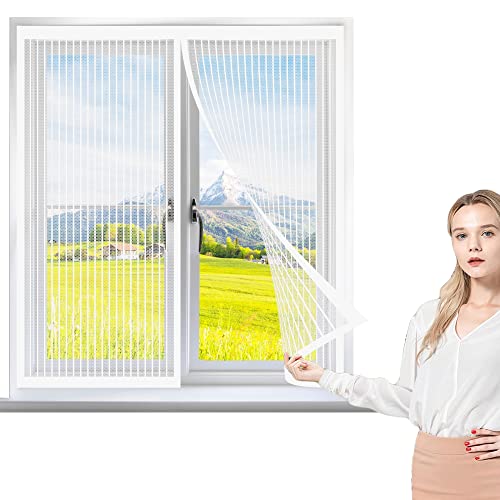 Fliegengitter Fenster 60 x 160 cm, Insektenschutz Magnet Fliegengitter, vollmagnetisch, schließt automatisch für Windows/Wohnzimmer Fenstern, Weiß von GOUZOO