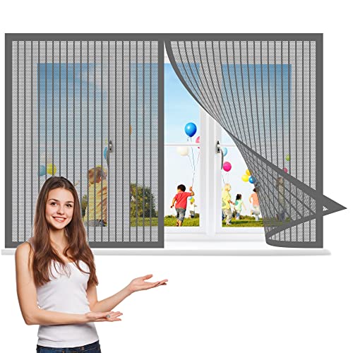 Fliegengitter Fenster 70 x 130 cm, Insektenschutz Magnet Fliegengitter, Einfache Installation für Alle Fenster, Grau von GOUZOO